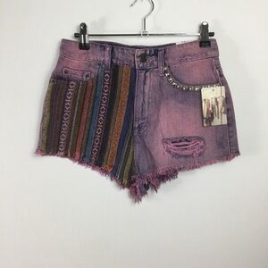BDG tribal print high-rise Studded Jean Shorts